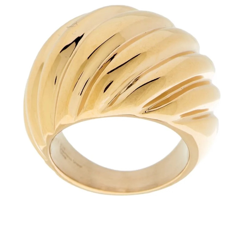 Goldtone Plated Stainless Steel Polished Ribbed Design Ring 5